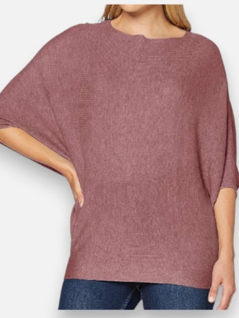 Jacqueline De Yong batwing 3/4 sleeve knitted sweater dusty rose women's size M